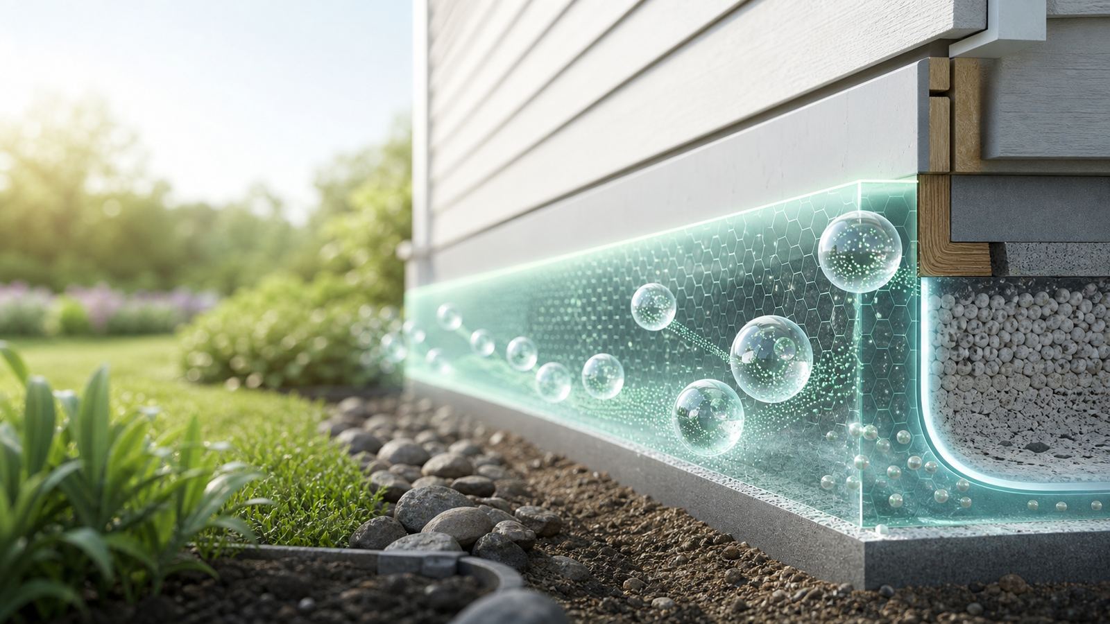 Clean home foundation visualizing tiny controlled-release protective capsules